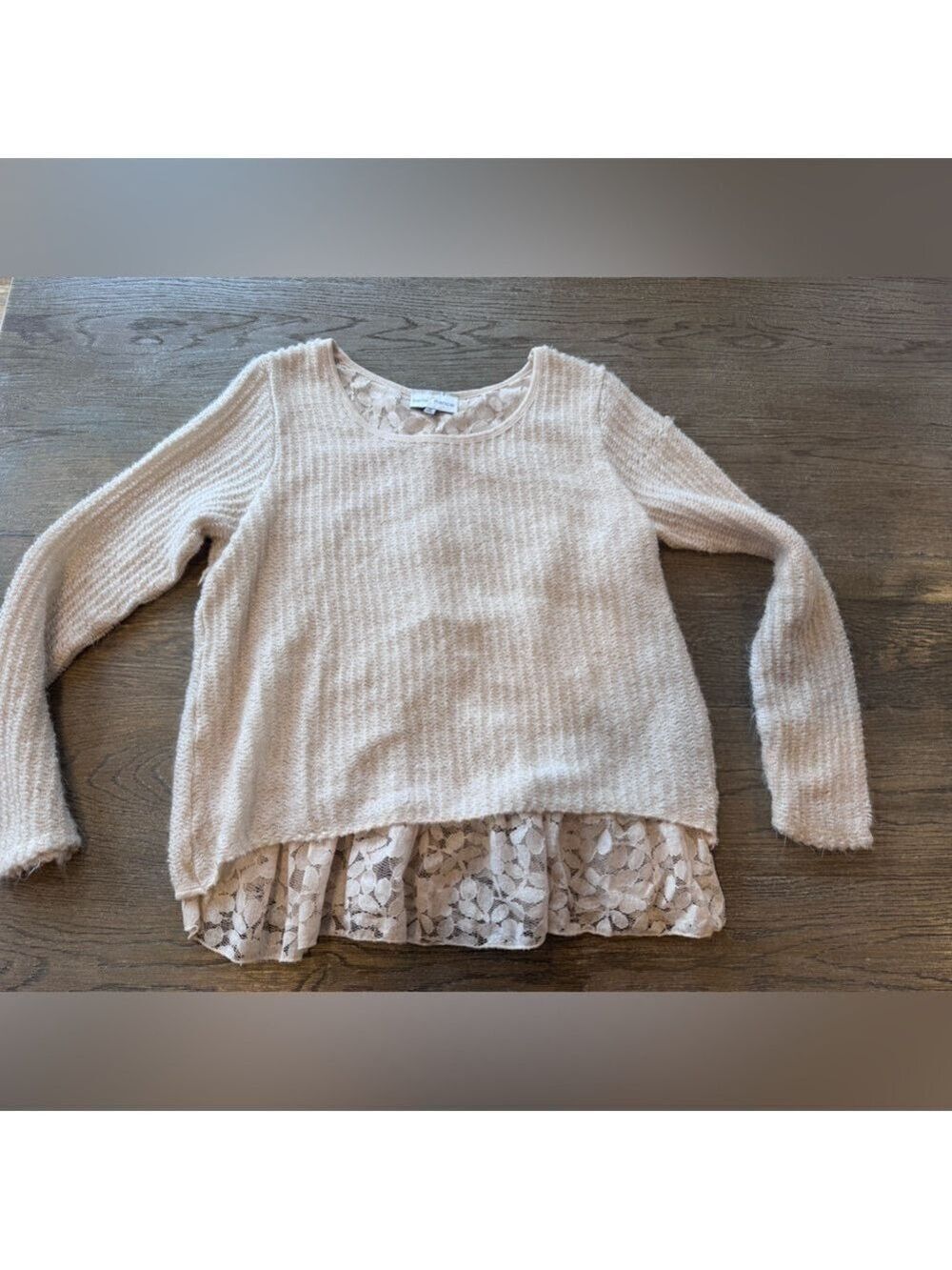 Cozy Knit Sweater with Lace Hem. Anthropologie. Off white / cream colored